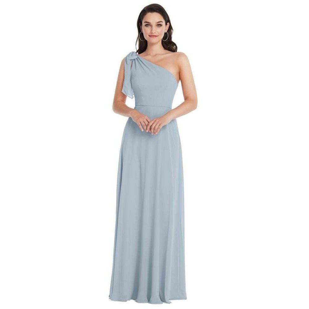 After Six One-Shoulder Evening Gown in Mist, Size 6
